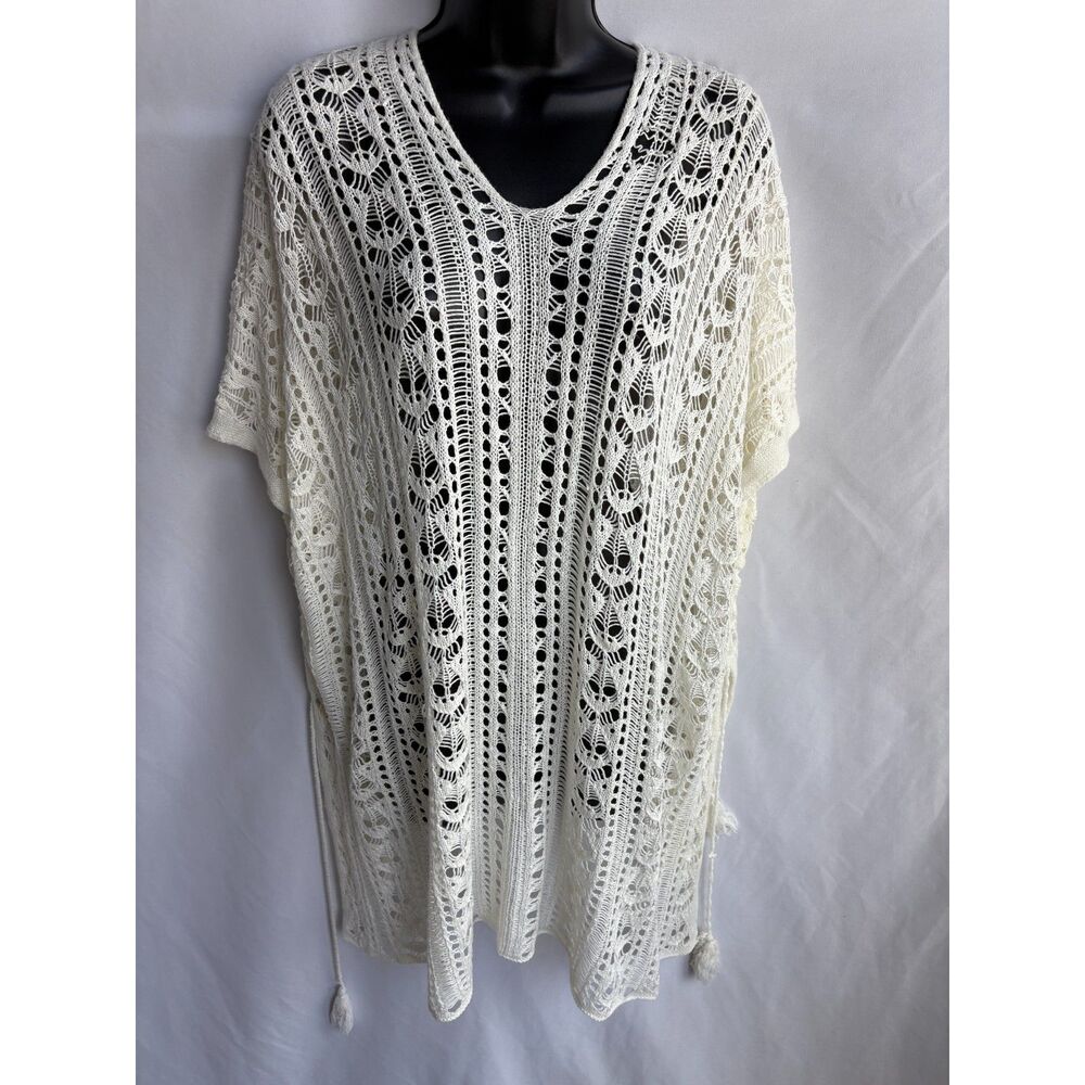 Cupshe Cream Crochet Beach Cover One Size Kimono Poncho Boho Beachy Coastal